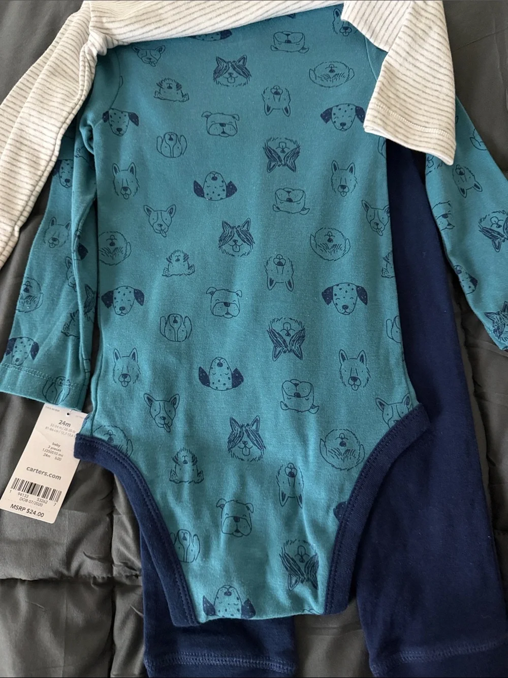 Carter's Blue, Teal & Gray Puppy Print 3 piece set